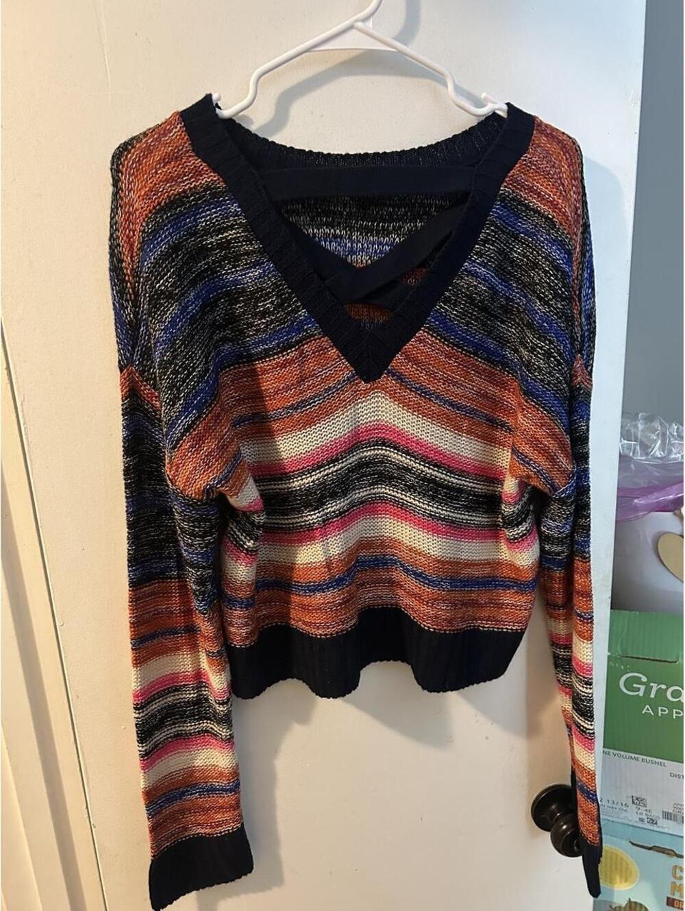 Serendipity by Victoria multi-colored striped acrylic cropped sweater in XL